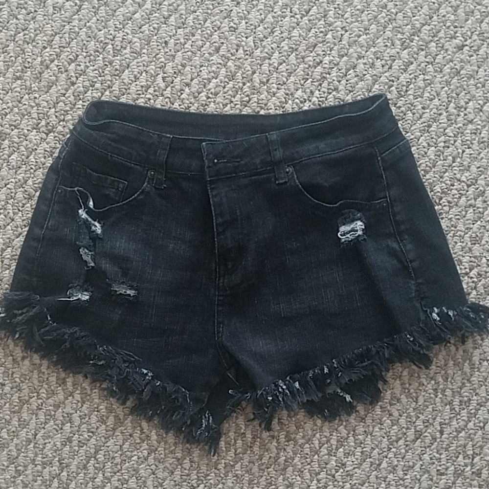 Never worn cute torn black denim shorts
